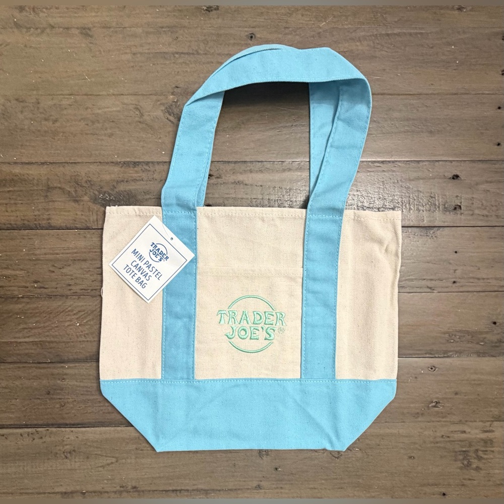 NWT Trader Joe’s Mini Pastel Canvas Tote Bag - Blue (Limited Edition)